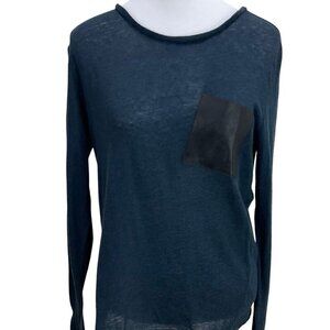 Maje Long Sleeve Pocket Tee Basque Blue Shirt Size 3 (XL) NWT MSRP $185